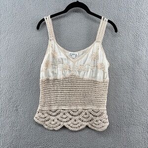 Roommates Crochet Lace Tank Top Cream Boho Festival Cotton